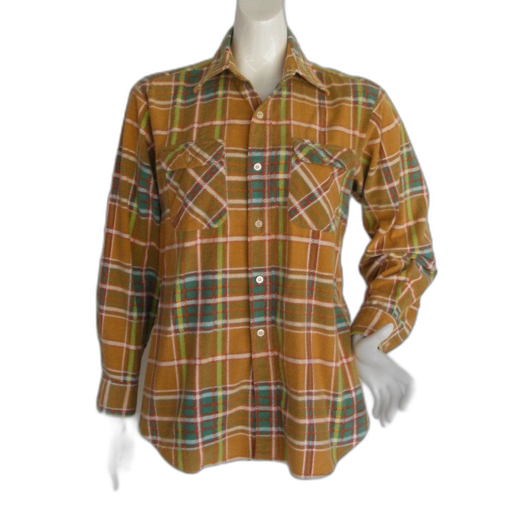 BIG SMITH Flannel Shirt, M, Yellow Plaid, Long sleeves, Pockets & Flaps